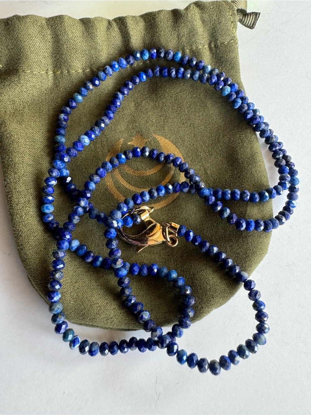 Lapis Blue Faceted Bead Necklace with Gold-Tone Clasp